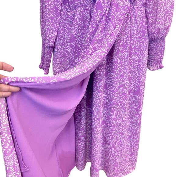 Halogen Purple Floral Chiffon Long Sleeve Midi Dress Women's Sz L - Picture 4 of 11